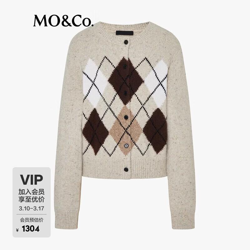 

MO&Co. British Style Geometric Wool Blend Cardigan S