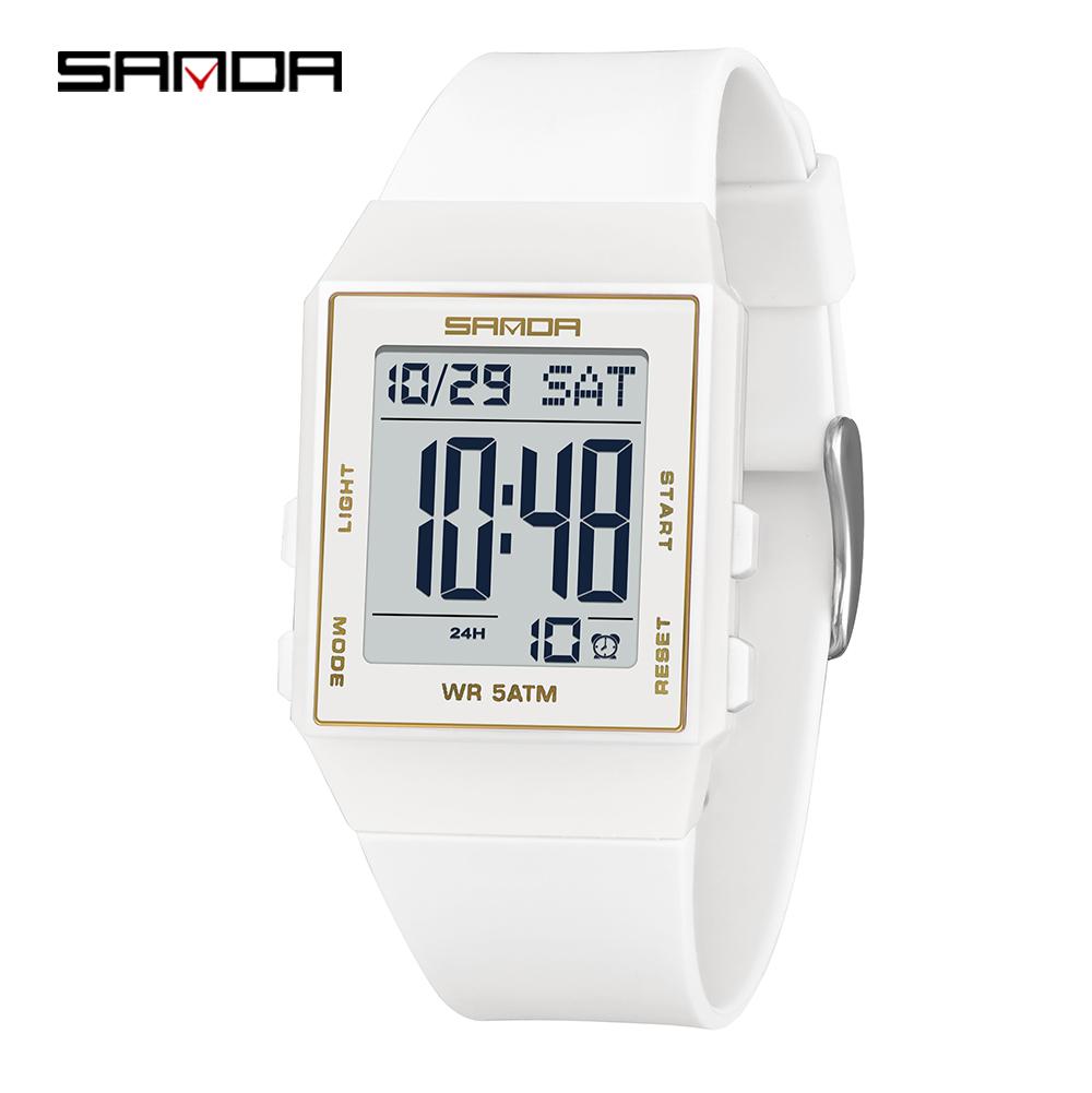 SANDA Women's Casual Digital Watches LED Lighting Stopwatch Alarm Clock Time Display 3ATM Waterproof Lady Elegant Watches 6363
