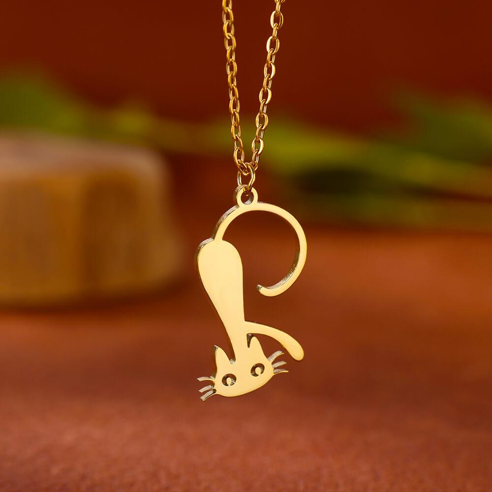 Stainless Steel Initial Letter Cat Pendant Necklace for Women Gold Color Animal Alphabet Necklaces Charm Fashion Jewelry Gifts