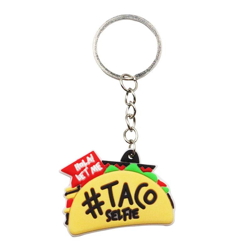 2pcs PVC Key Chain Cactus Hat Hot Dog Horse Guitar Sand Hammer Keychain Metal Pendant Gift