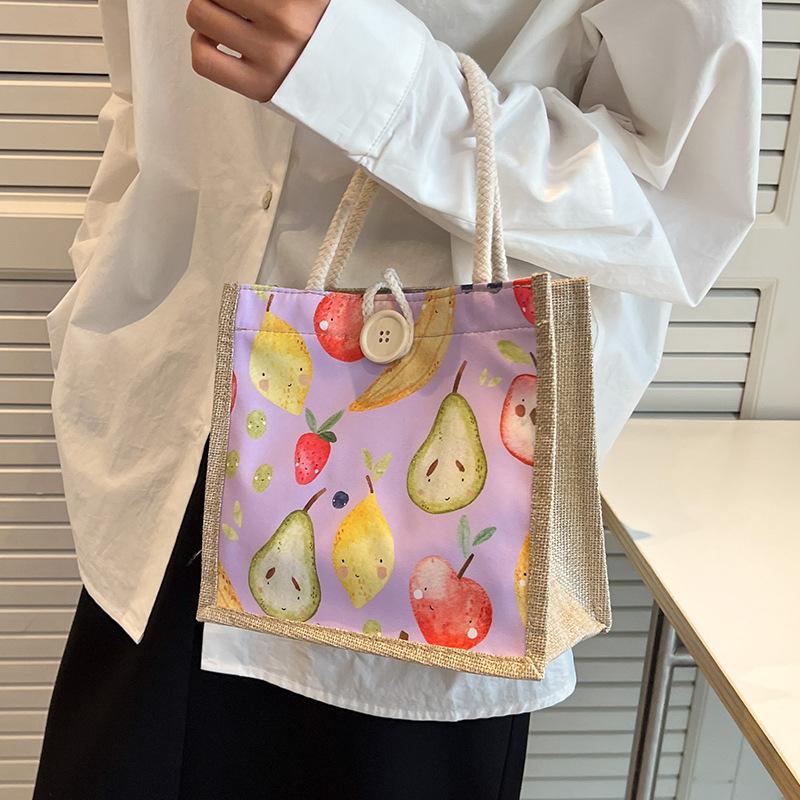 Cartoon Cute Student Hand-held Lunch Box Bento Bag Women's New Style Burlap Bag Wholesale Hand-held Gift Bag