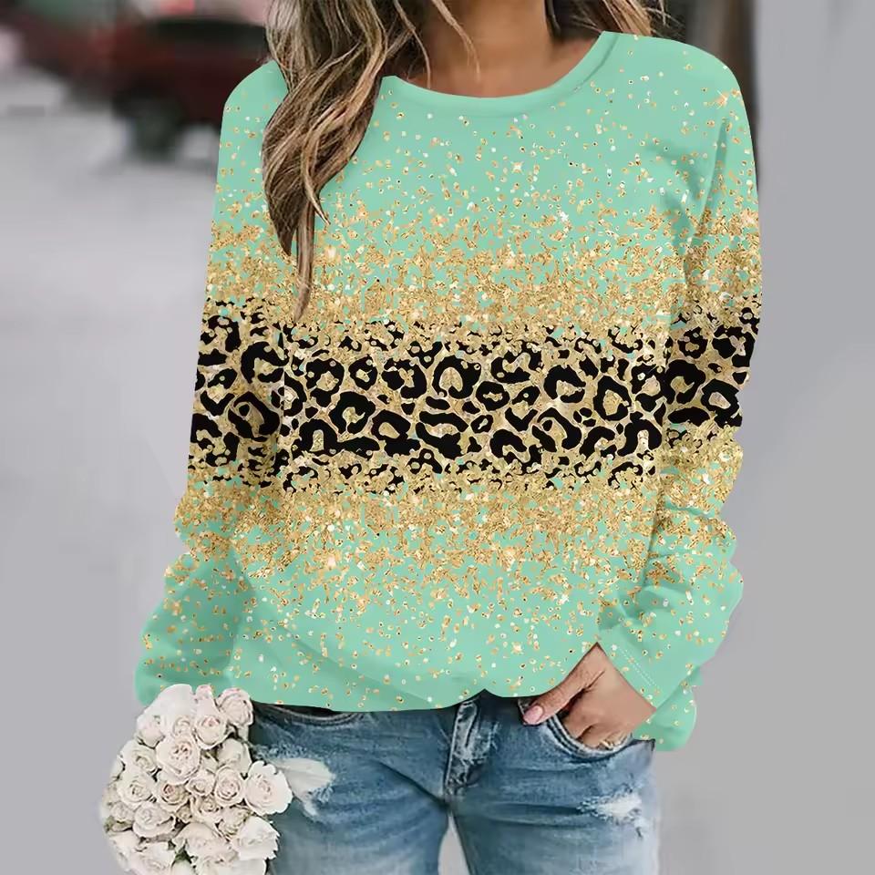 Summer new fashion women's casual long-sleeved printed T-shirt