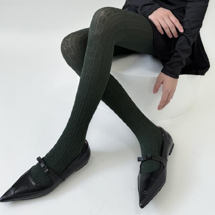 Women Twist Striped Pattern Opaque Tights Winter Fall Hosiery Elastic Jacquard Solid Color Pantyhose Stockings Leggings
