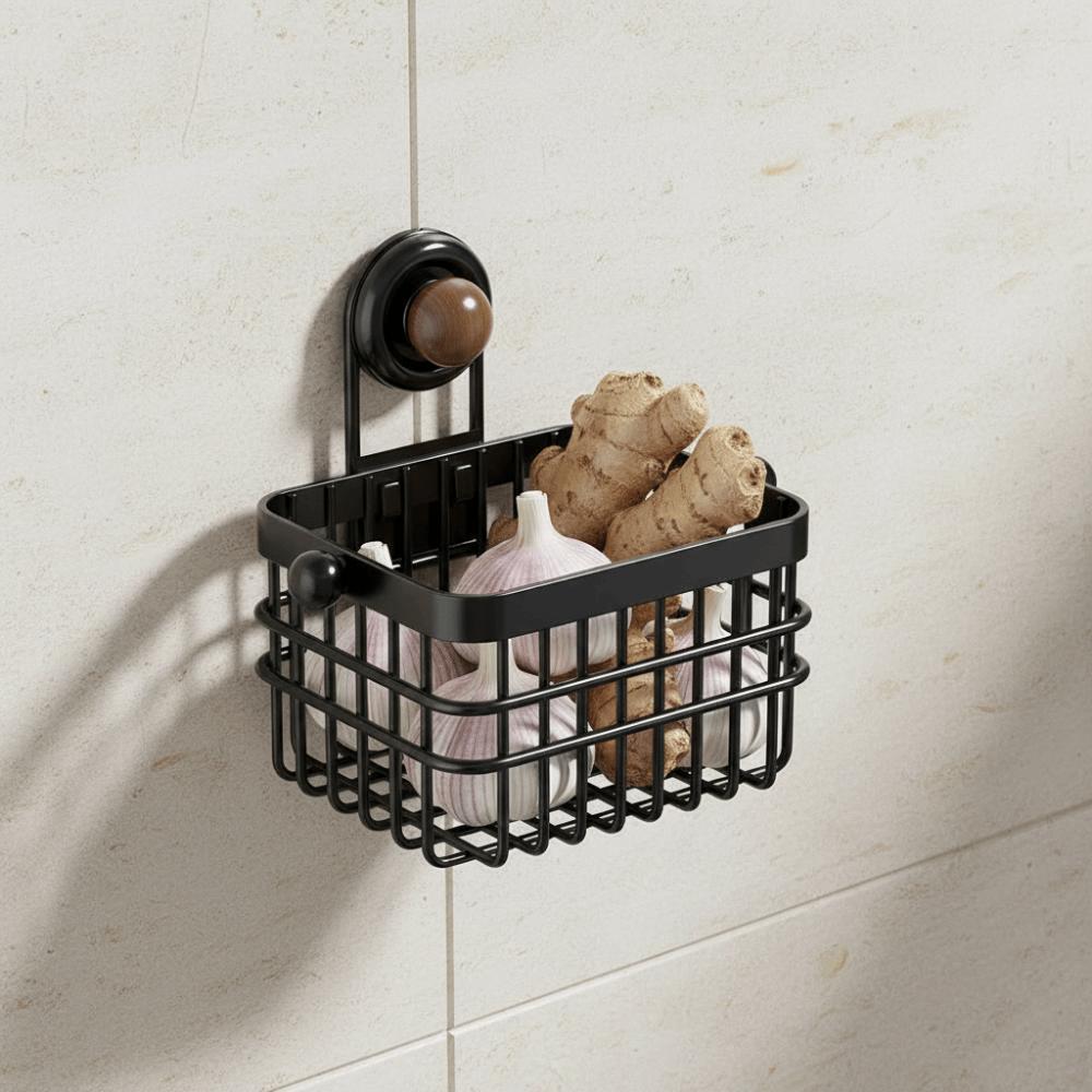 Suction Cup Hanging Kitchen Baskets Grid Design Hanging Onion Storage Box  Vegetable