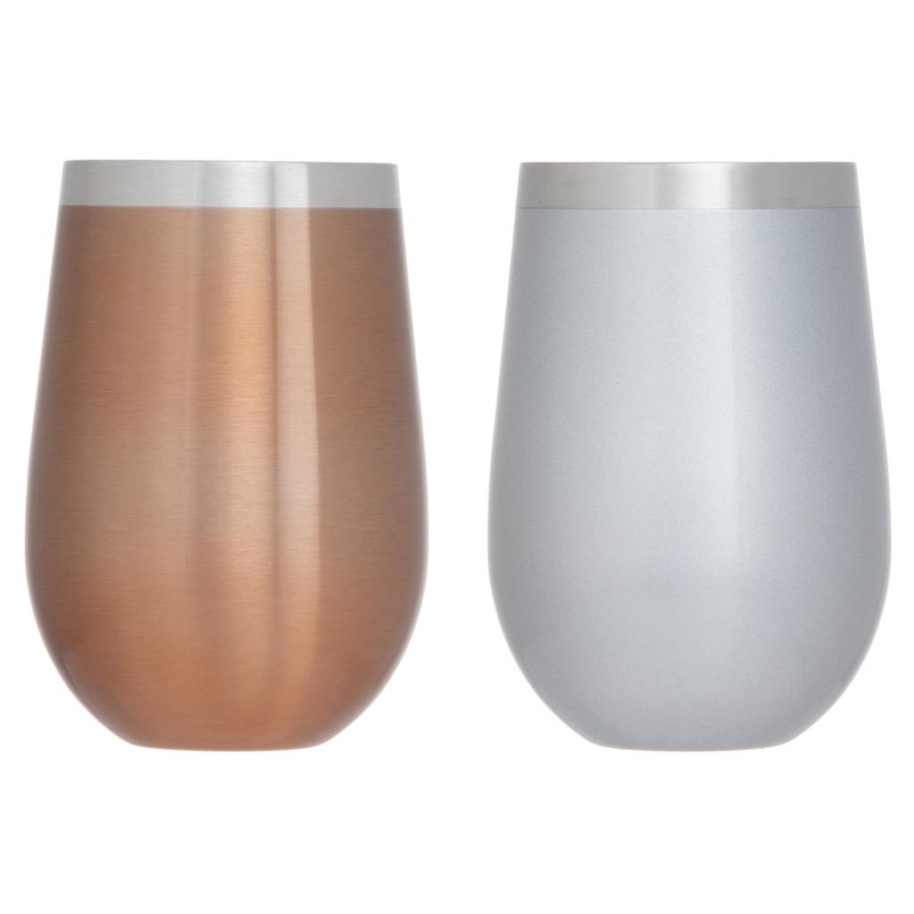 Maebata Thermo Round Tumbler, Pair, Vacuum Insulated, Double-Walled, Stainless Steel, Luxe Bronze & Silver, 350ml, Gift Set, 51431