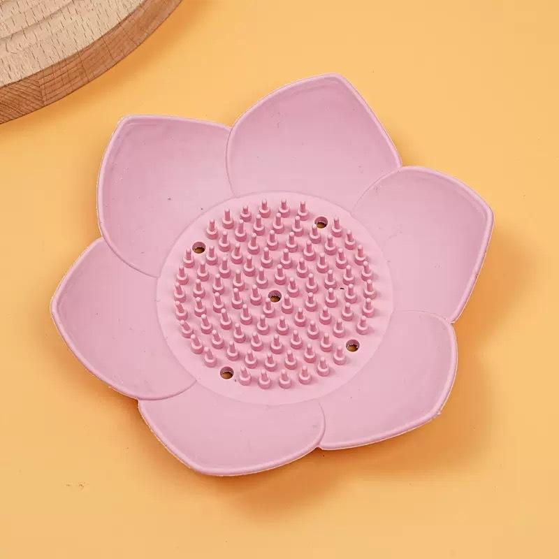 Lotus Design Silicone Soap Dish Self Draining Non-Slip Soap Holder Portable for Bathroom Kitchen Home Camping Use