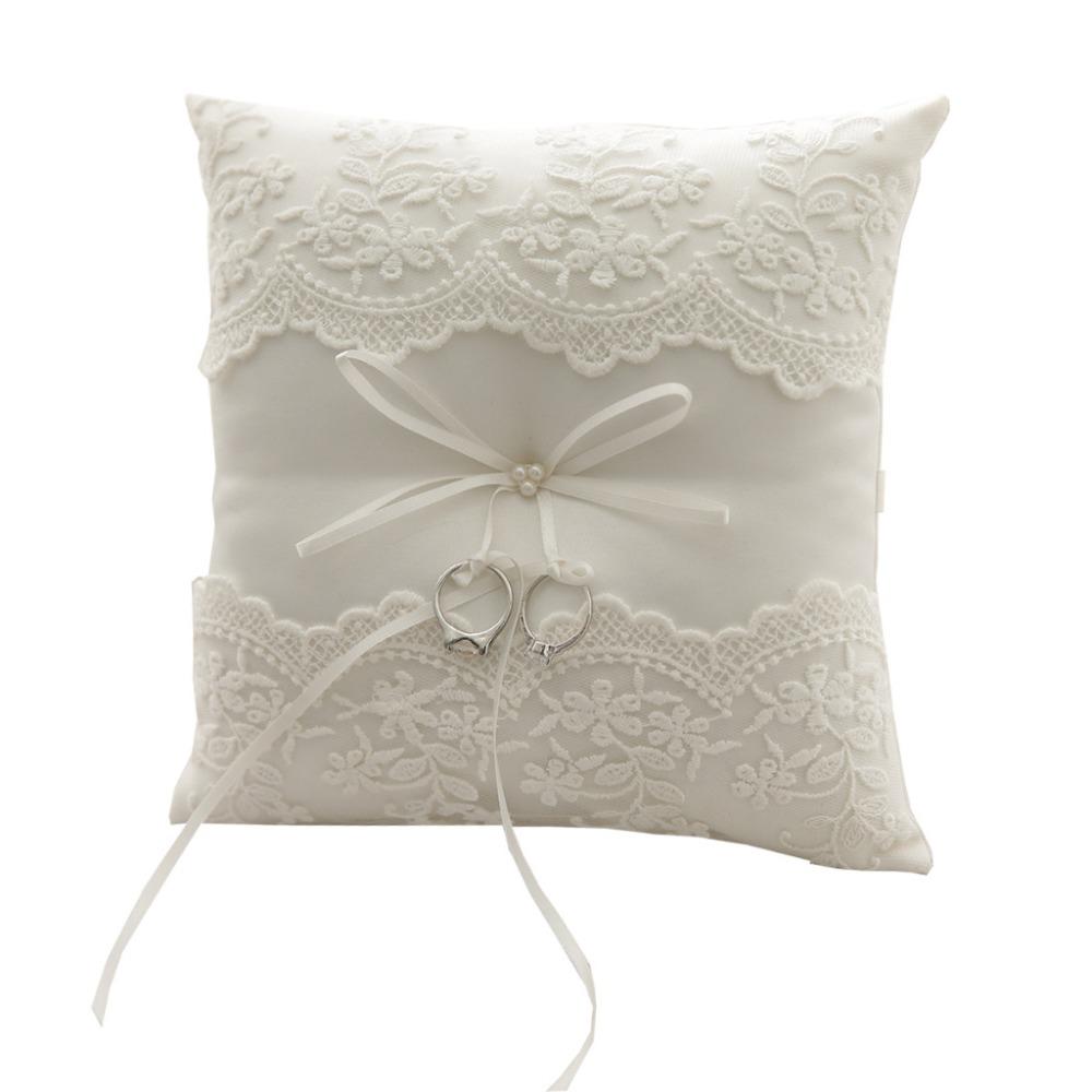Embroidery Ring Bearer Pillow White Wedding Ring Pillow  Wedding Ceremony Accessory