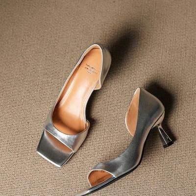 2025 New French Retro Square Head Thin Heel Open-toed Sandals Women's Versatile Fashion Foreign High Heels