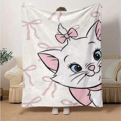 1pc Disney Aristocats Marie Pink Bow Blanket Soft Throw for Home Decor, Couch Cover, Travel