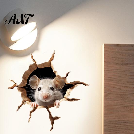 Creative Home Wall Decorations Peeking Mouse Sticker, 3D Broken Hole Effect Decals, Funny Glass Decals Window Stickers, Removable PVC Art for Bedroom