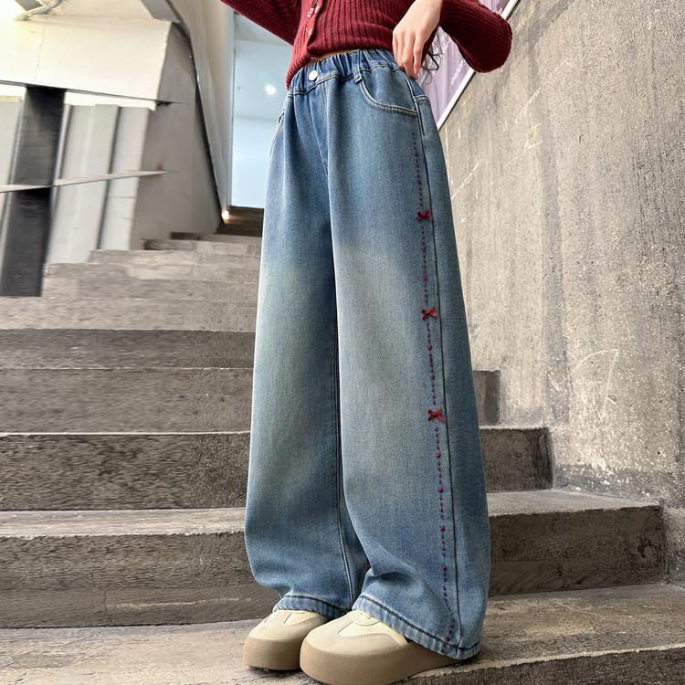 

Джинси для дівчат весняно-осінні в корейському стилі 2026: Повсякденні широкі штани для дітей середнього та великого розміру 140 cm синій