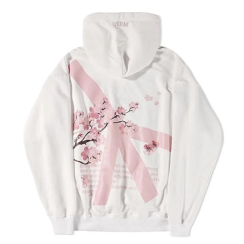 Cherry Blossom Print Hooded Sweatshirt Women - Stylish Streetwear With Cartoon Art Regular Fit Long Sleeve