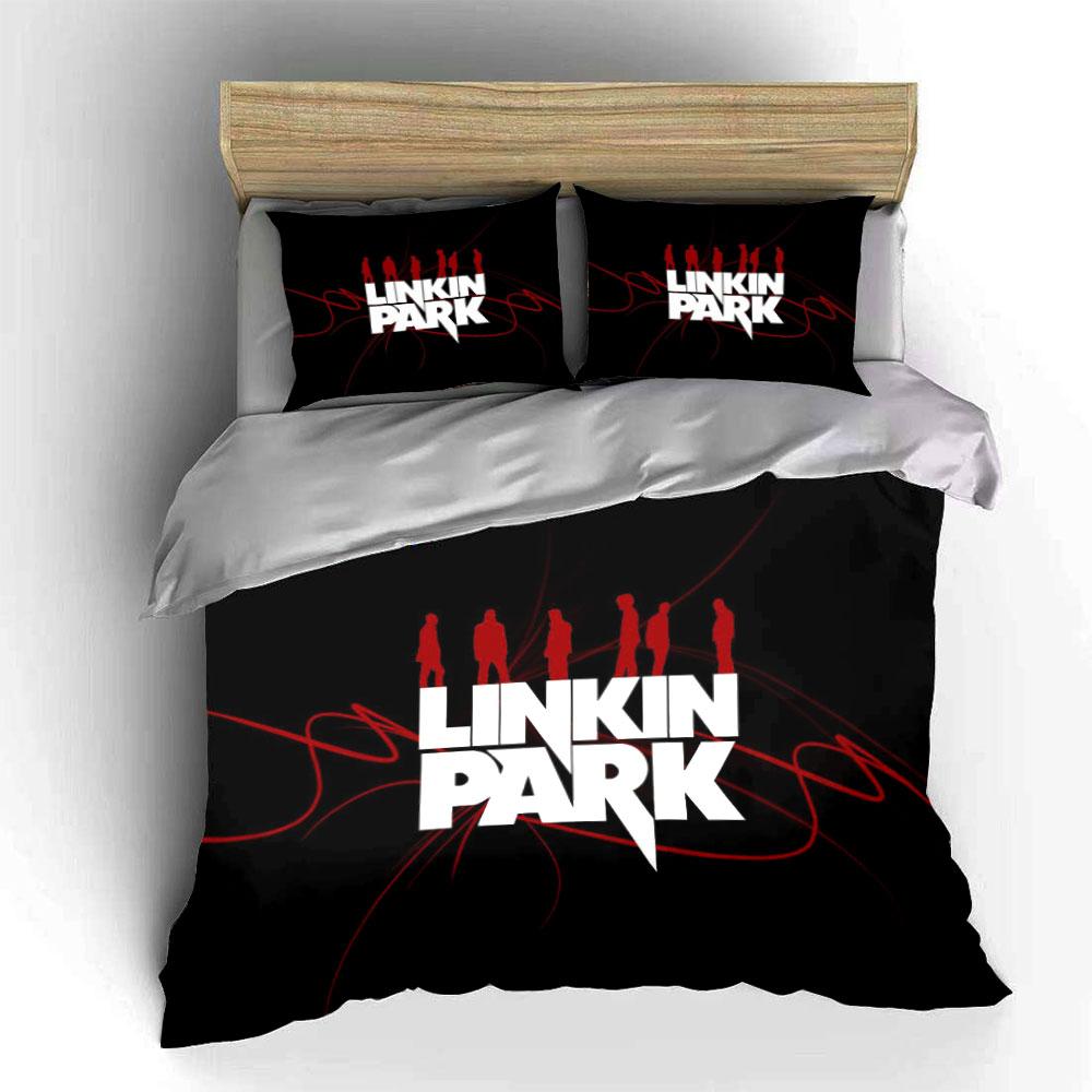 Siluetas, texto "Linkin Park". Juegos de cama Juegos de fundas nórdicas Fundas nórdicas Fundas de almohada(1 * Funda de edredón 2 * Fundas de almohada sin relleno de edredón)