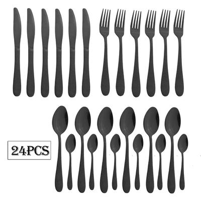 24Pcs Black Tableware Set Stainless Steel Dinner Set Knife Fork Spoon Dinnerware Set Gold Flatware Rainbow Cutlery Set Kitchen