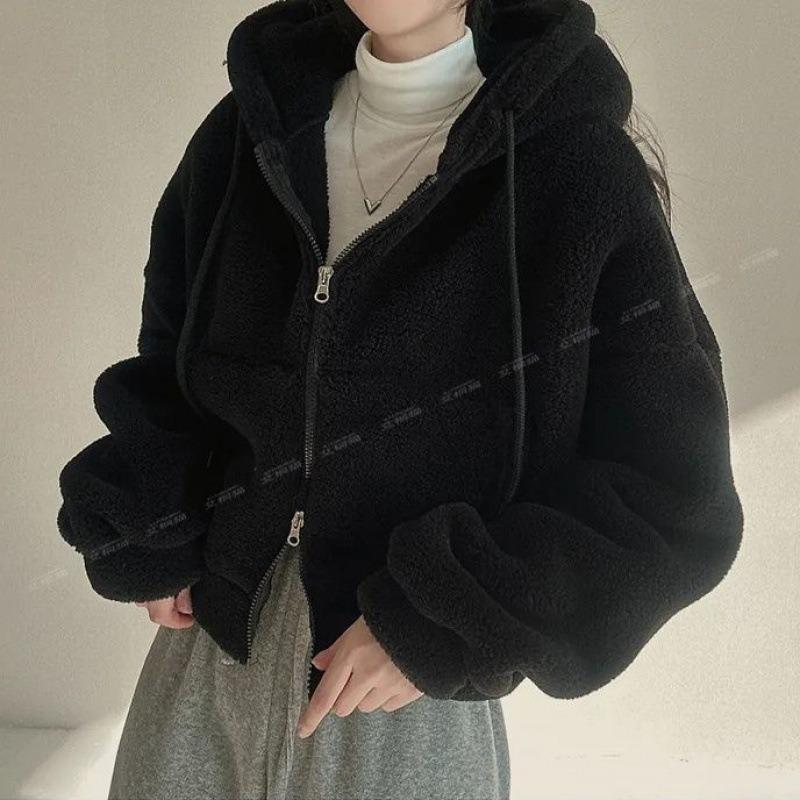 Trendy brand lamb wool coat women's autumn and winter lamb wool sweater cardigan zipper short