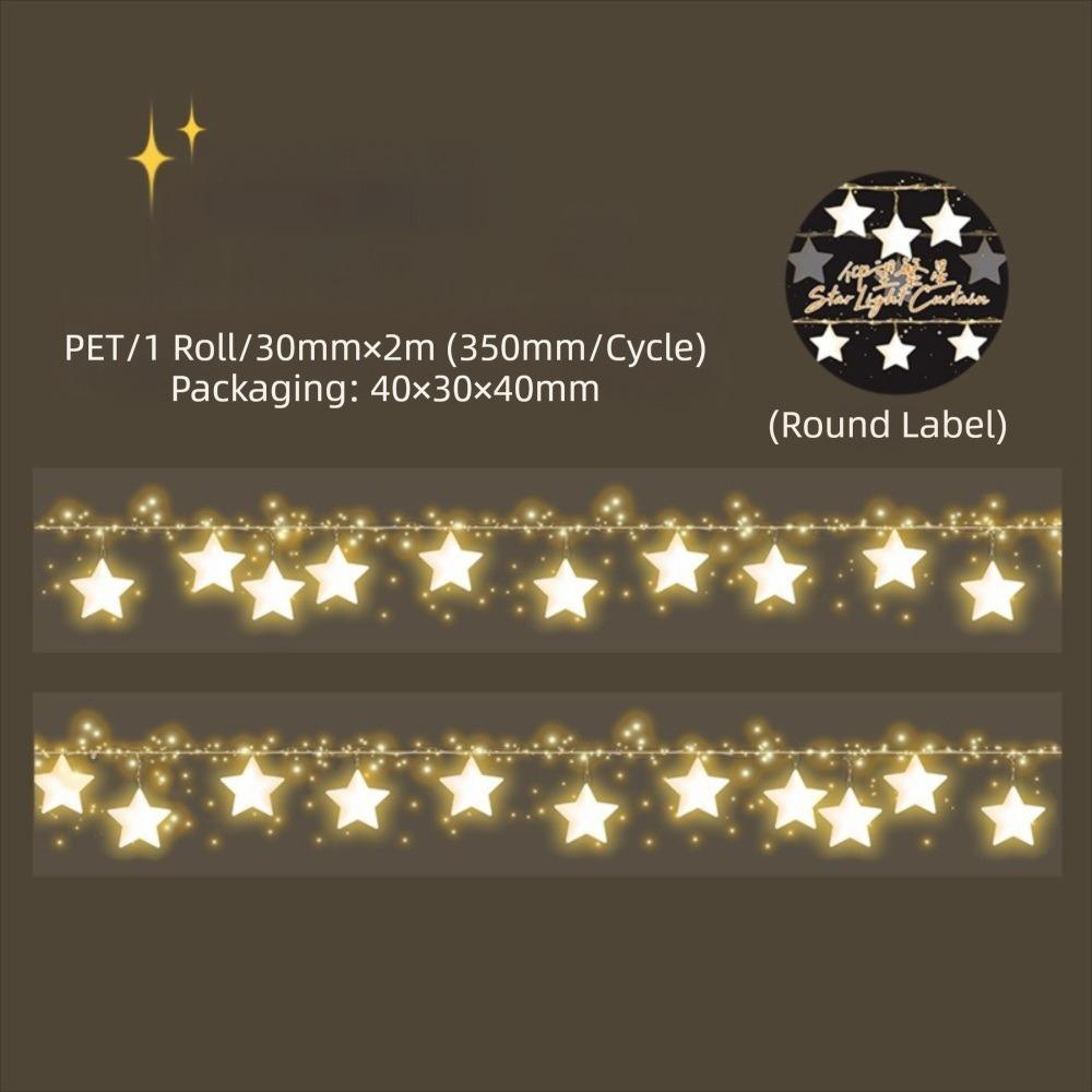 3x200cm Size Star Curtain Tape Shiny Surface Sparkling Effect PET Tape Star Pattern Self-Adhesive Adhesive Tape Scrapbooking
