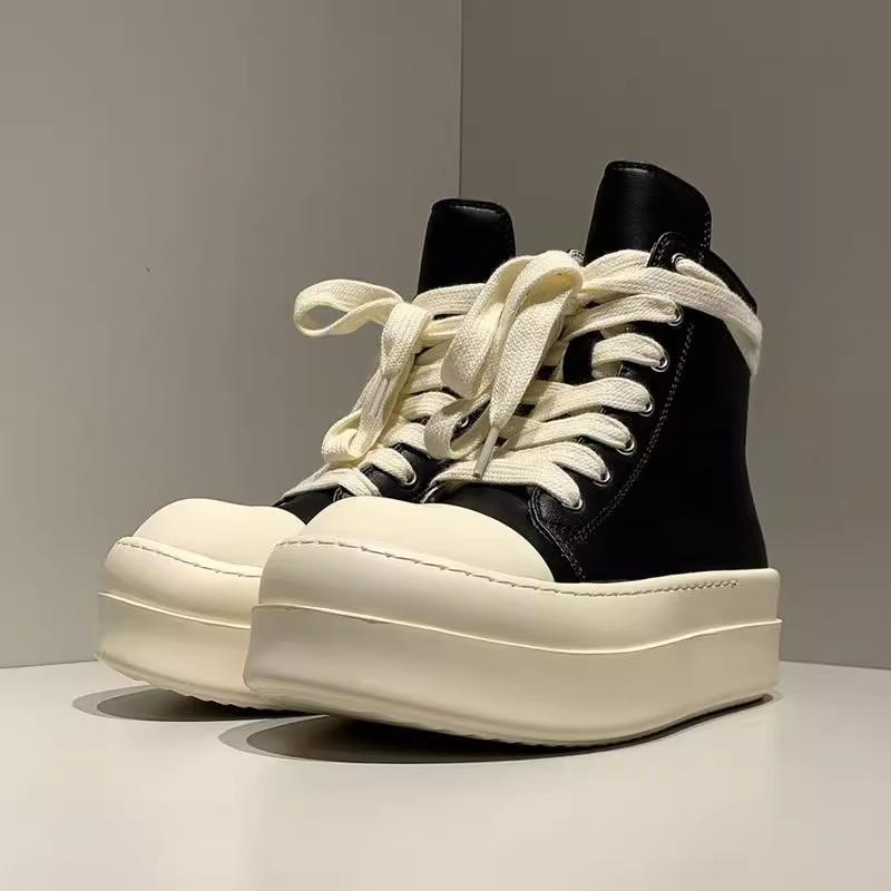 Black And White Thick-Soled Heightening Spring High-End Martin Boots High-Top Board Shoes Men'S And Women'S Couples Boots Side Zipper Tooling Boots