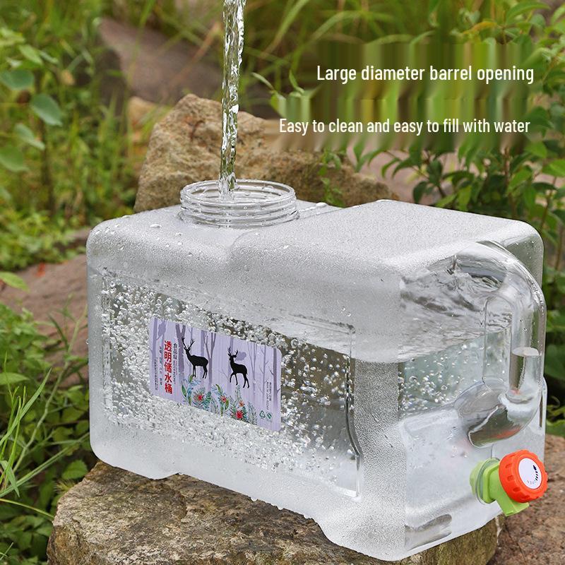 Transparent Outdoor Camping Water Bucket with Faucet and Lid - Food Grade Square Storage Container for Drinking Water