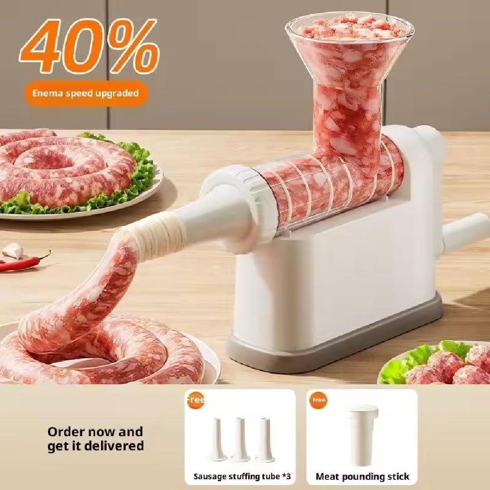 Macchina Manuale Riempitrice per Salsicce con 3 Ugelli, Riempitrice e Produttore di Salsicce Fatte in Casa, Macchina Riempitrice per Salsicce Smontabile, Kit Riempitrici per Salsicce da Cucina