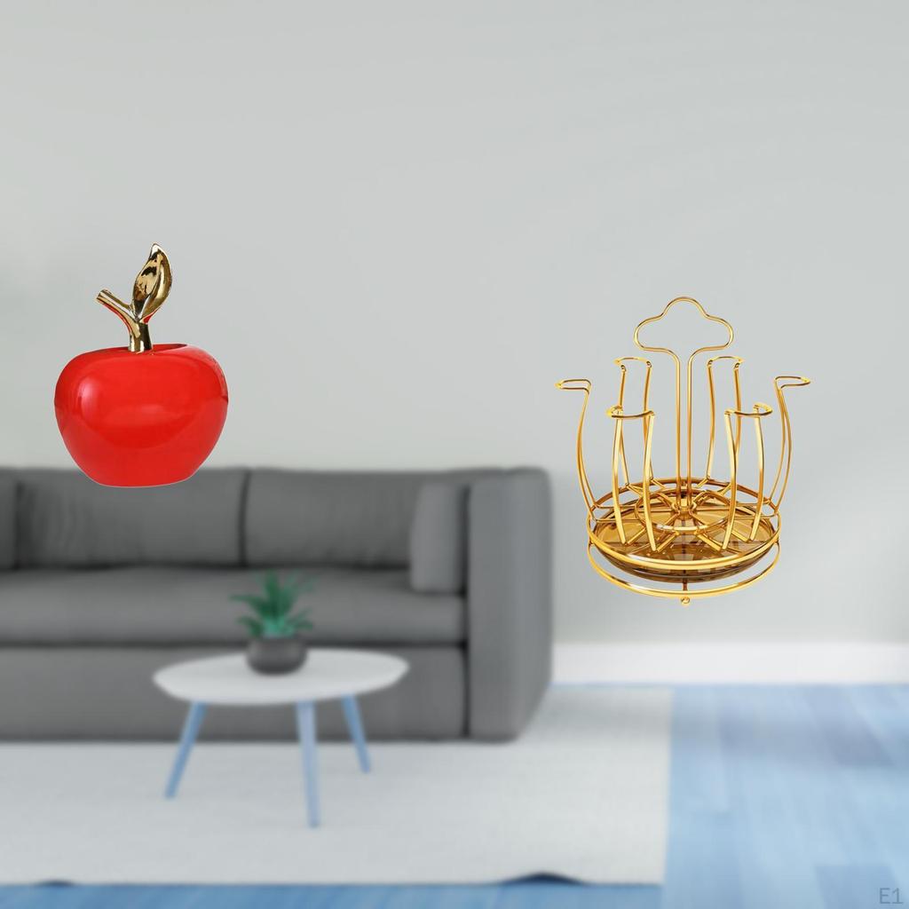 Ceramic Fruit Sculpture Ornament And Rotating Metal Cup Holder Stand for Home Cafe Study Room