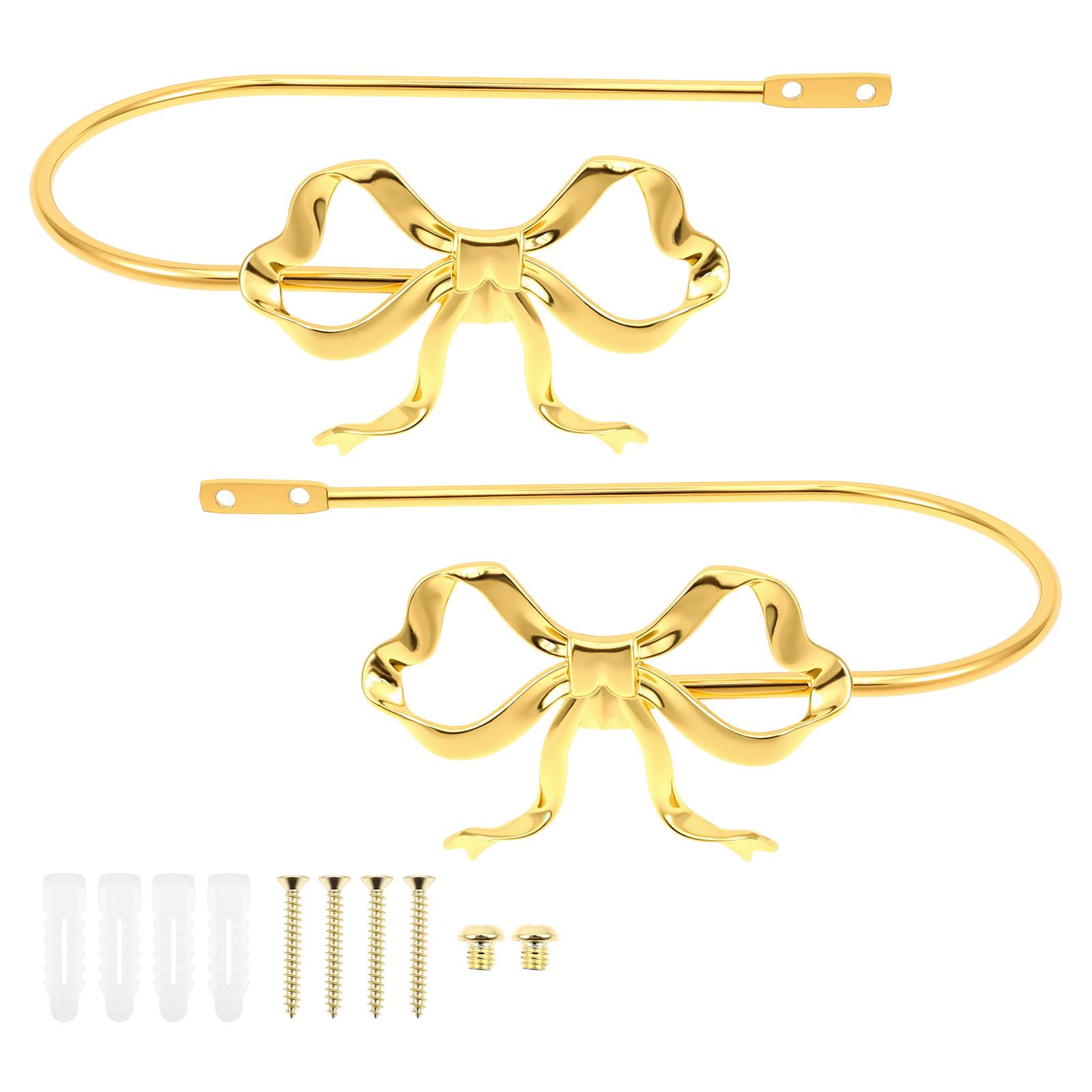 

2Pcs Metal Bow Curtain Holdback Decorative Gold Bow Knot Curtain Tieback Modern Window Drapery Holdback Hook for Home Bedroom