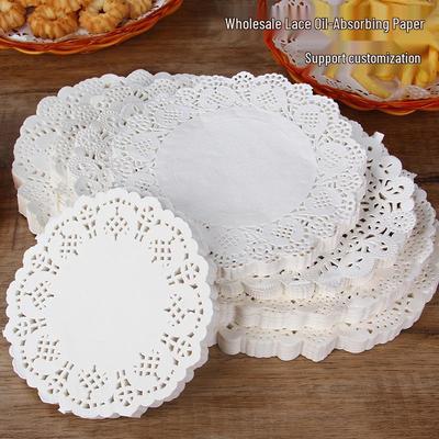 Kulatá krajková papírová podložka na talíř - Olej absorbující kuchyňská podložka na smažení a pečení pro svačiny a koláče