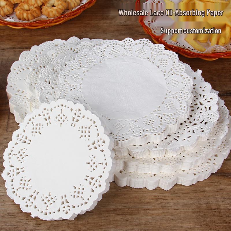 

Round Lace Paper Mat Plate - Oil-Absorbing Kitchen Frying & Baking Mat for Snacks & Cakes 4.5-inch Round 11cm 140 sheets