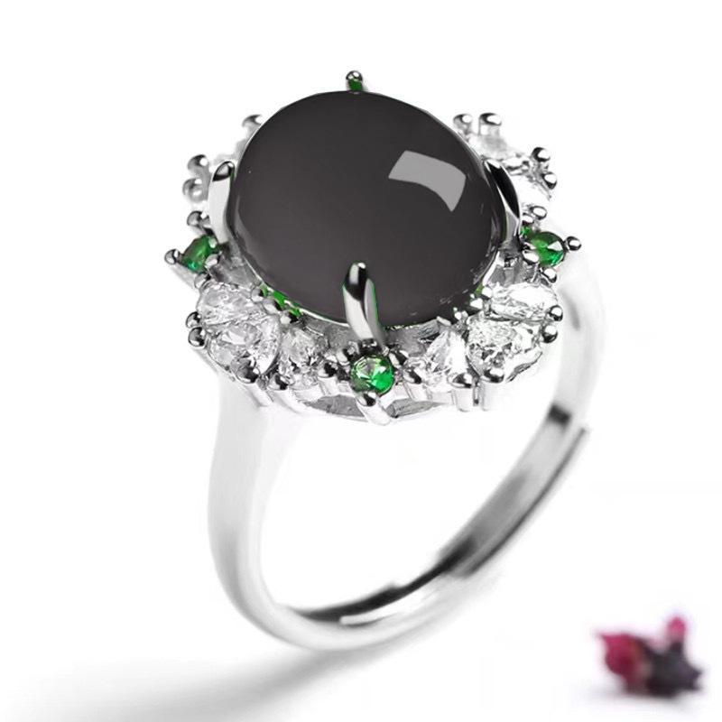 Bague Ajustable Calcédoine & Agate de Glace Forme Libre pour Femmes avec Incrustations en Forme d'Œuf et Placage Argent 925