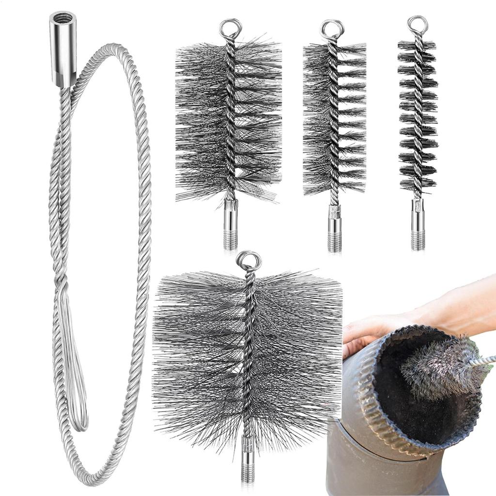 Chimney Cleaning Brush Stainless Steel Burning Stove Pipe Brush Flexible Blockage Unclogger Fireproof Complete Tool For Dryers