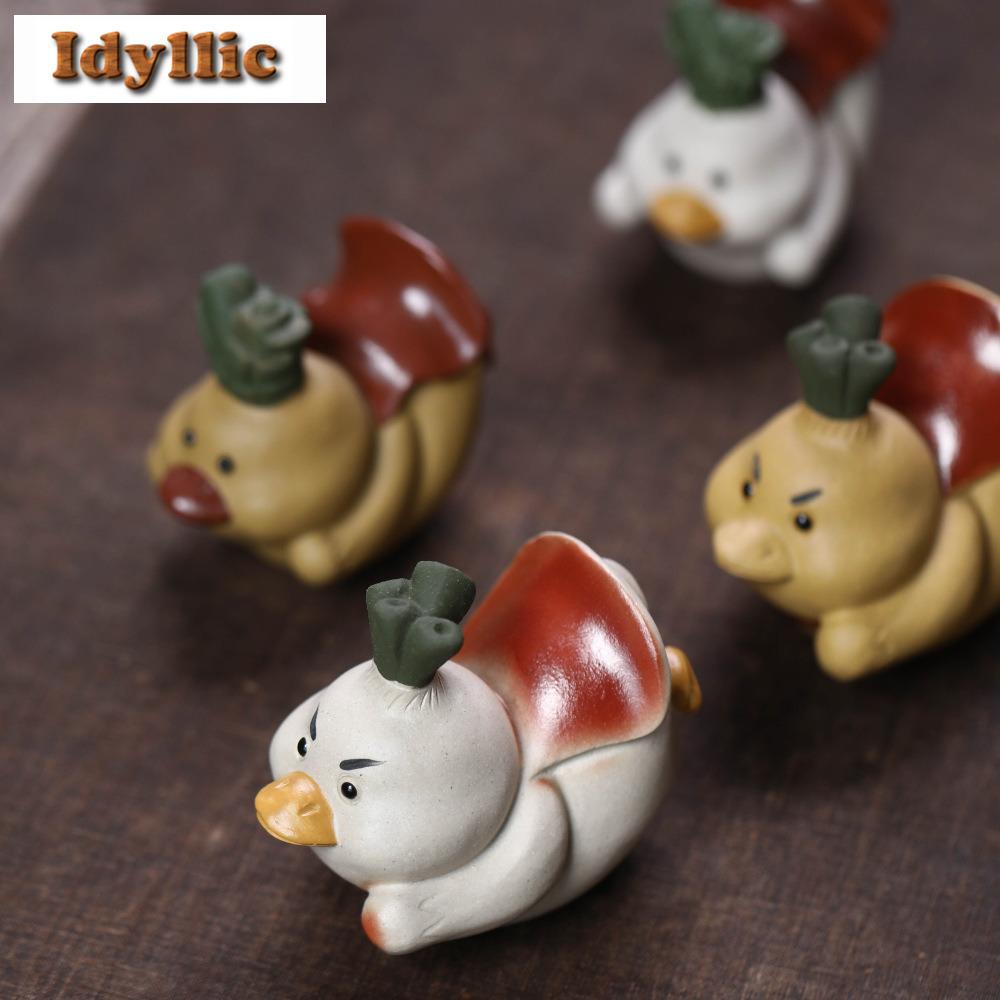Yixing Zisha Charge Little Yellow Duck Tea Pet Retro Exquisite Miniatures Tea Figurine Play Toys Tea Statue Ornaments Tea Items
