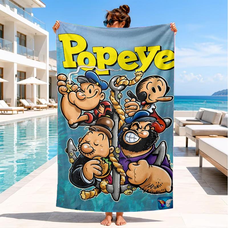 Popeye's Strength Displayed Beach Towel, Super Soft Microfiber, Perfect Gift for Her/Him, Birthday, for Pool, Beach, Travel, Decor Beach Party