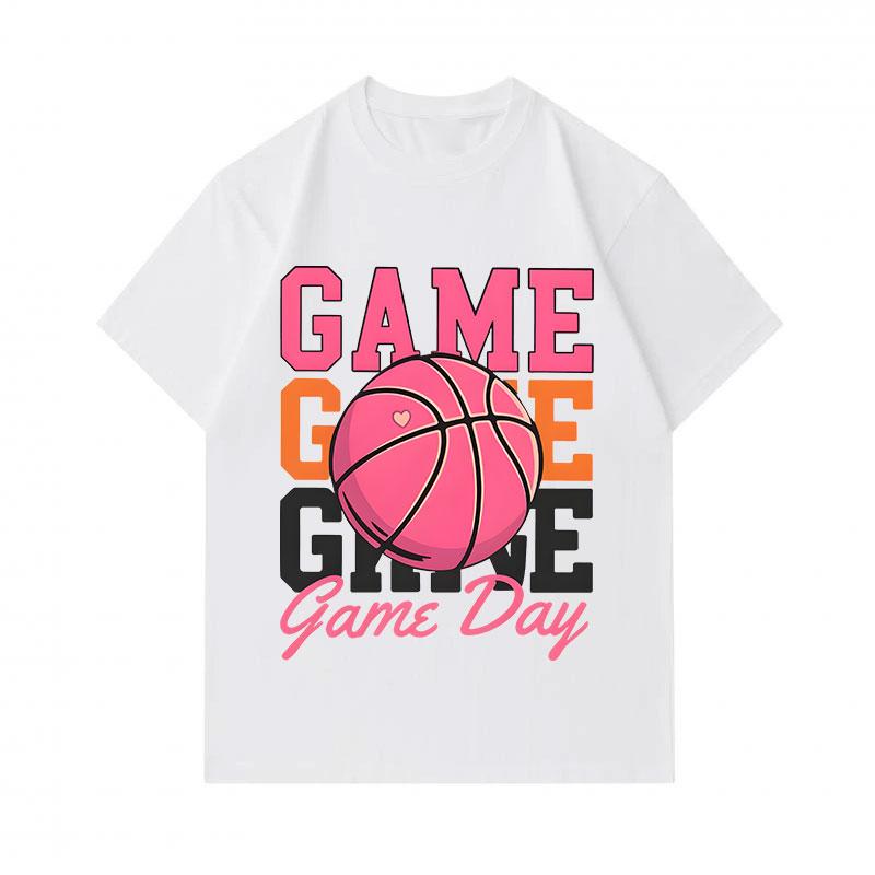 Men's 100% Cotton Crew Neck Short Sleeve T-Shirt, Cute Pink Basketball Game Day Graphic Printed Casual Tees for Basketball Sports Enthusiasts, Comfort