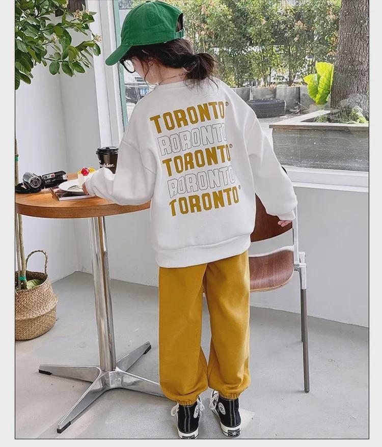 2024 Girls' Stylish Two-Piece Suit: Casual Sweatshirt & Sports Pants for Big Kids