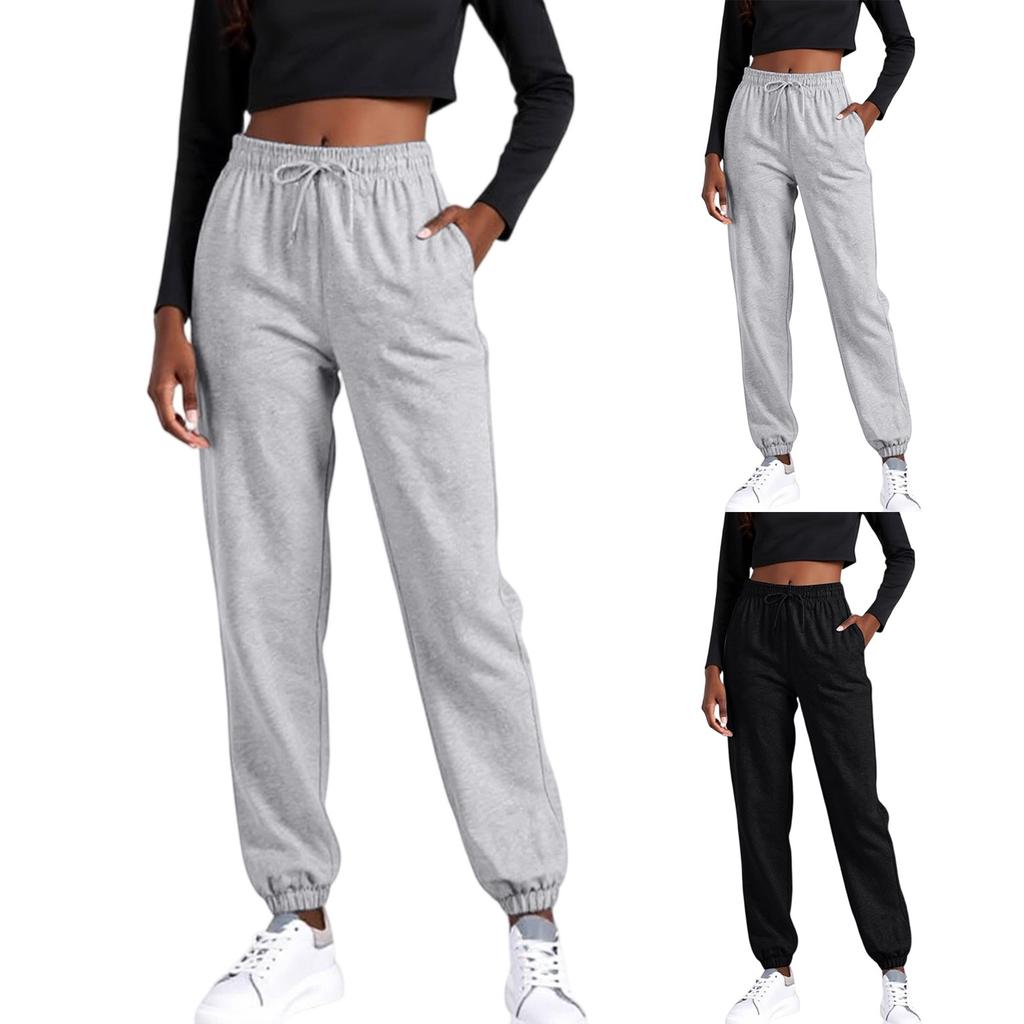 Ladies' Fashionable Solid Color Straight Leg Pants With High Waist Drawstring Pockets And Elastic Waist Casual Pants