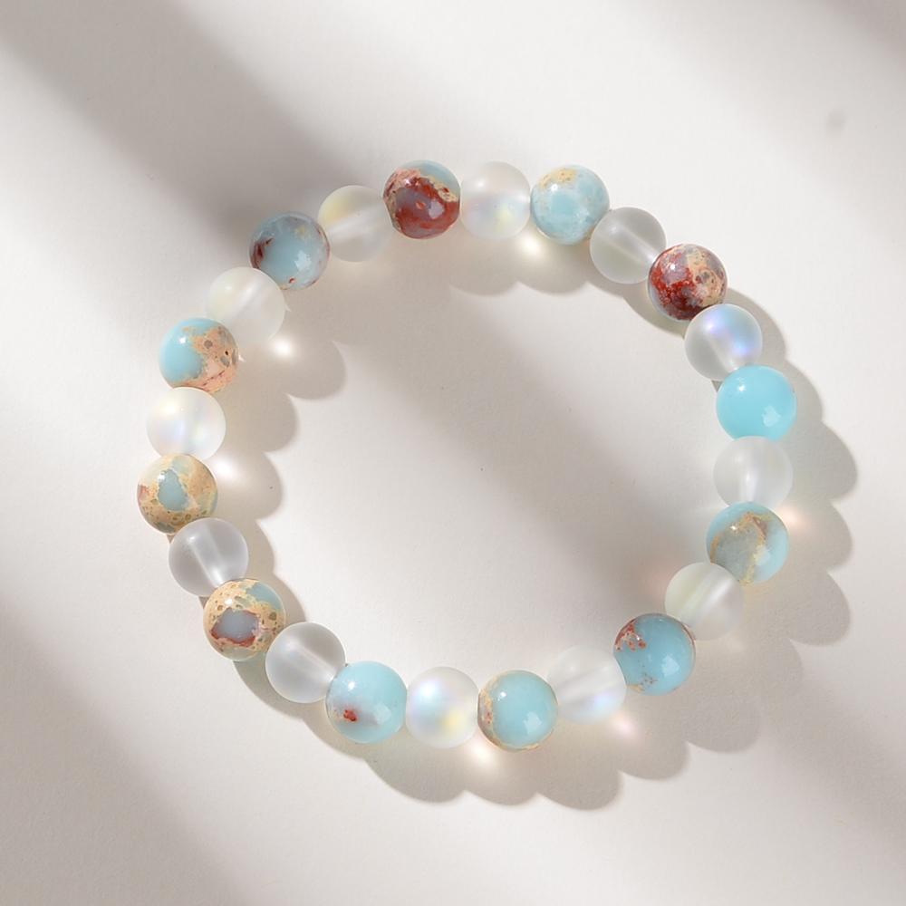 1 Piece Aura Quartz and Ocean Sediment Beaded Bracelet Unisex Homeopathic Crystal Jewelry Brings Abundance Prosperity