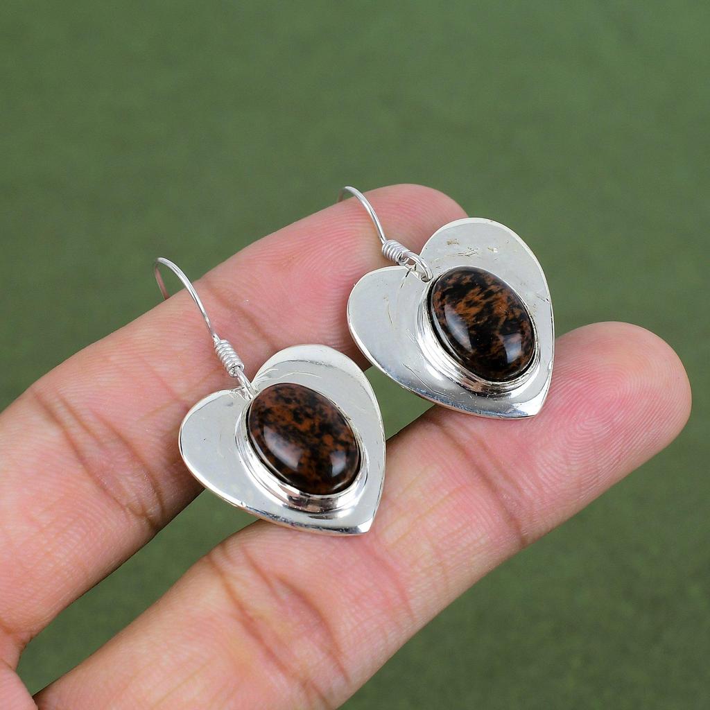 Boucle d'oreille Obsidienne Acajou Boucle d'oreille Argent Sterling 925 Boucle d'oreille Faite à la Main Boucles d'oreilles Pierres Précieuses Bijoux Argent Cadeaux Pour Femme Boucle d'oreille Dernier Design