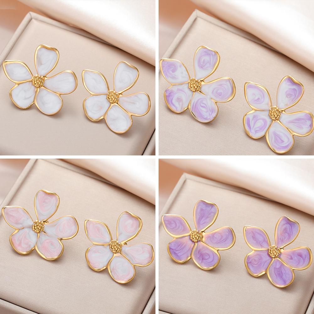 Cazador Waterproof Flower Earrings Stainless Steel Piercing Earrings for Women Trendy Jewelry Wedding Birthday Gift 2026