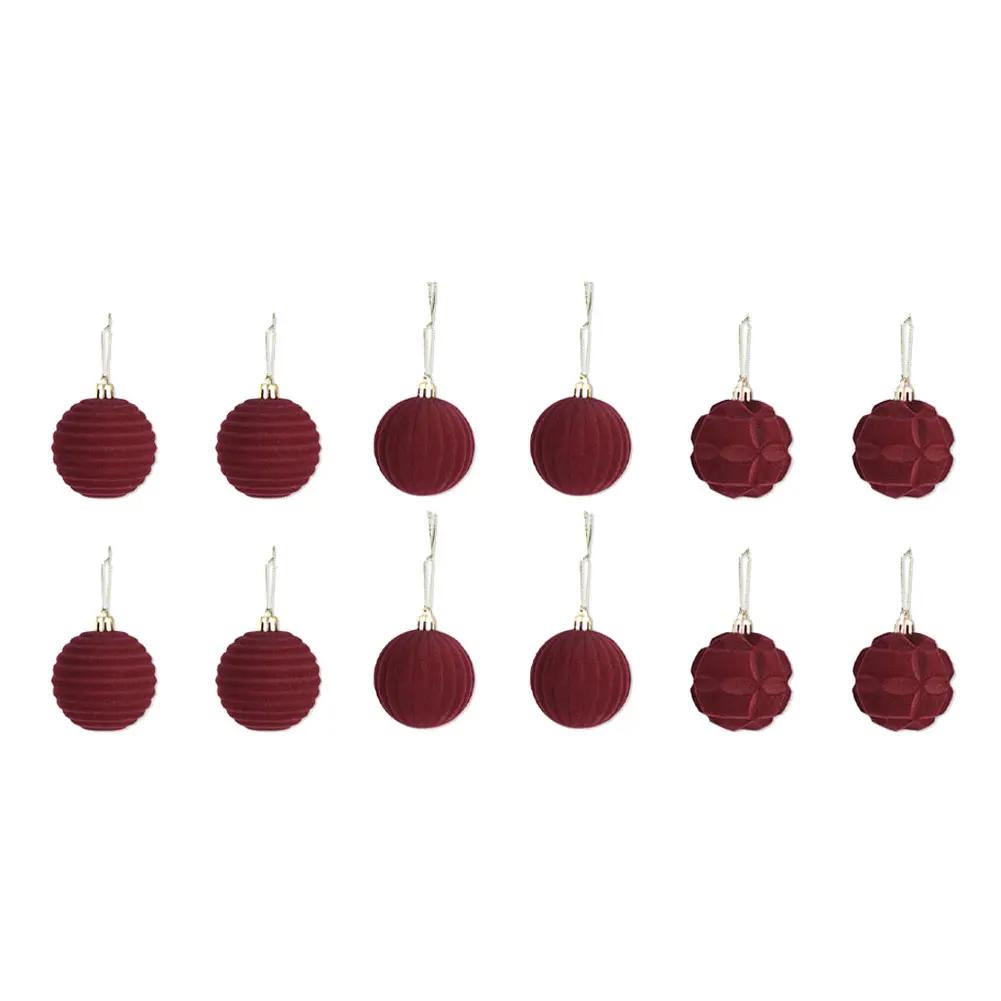 Christmas Tree Display Red Velvet Baubles 12 Pack Velvet Christmas Balls Christmas Decoration Soft Plush Coating