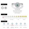 MODIAN D Green Teal Moissanite Halo Ring 925 Silver Trendy Elegant Finger Rings For Women Wedding Fine Jewelry