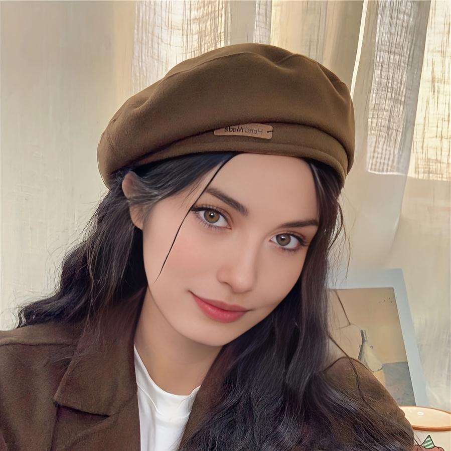 Letter Patch Decor Beret Hat, Vintage Sunscreen Versatile Painter Fedora Hat, Women's Caps & Hats