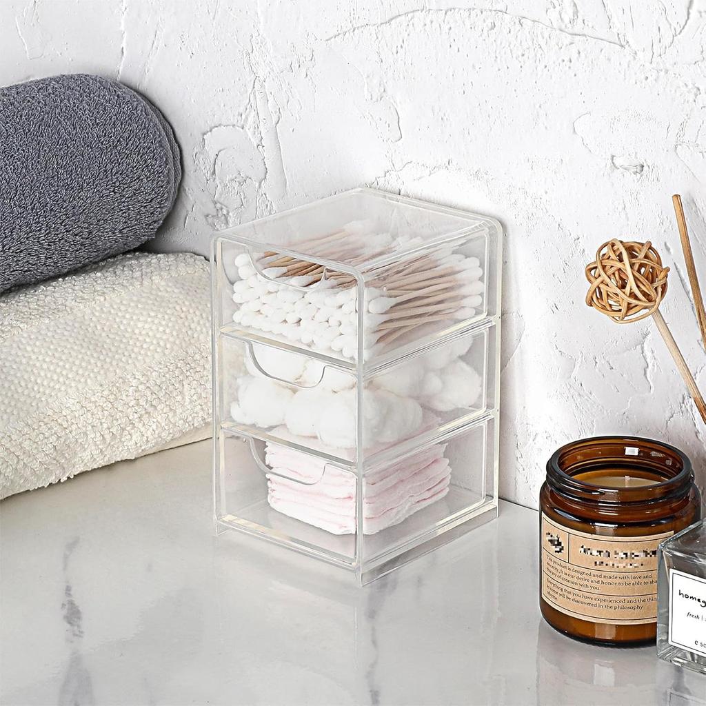 BTSKY 2 Pack Small Acrylic Storage Organizer with Drawers, 3-Layer Clear Desktop Organizer for Office Supplies Mini Storage Box with Drawers for
