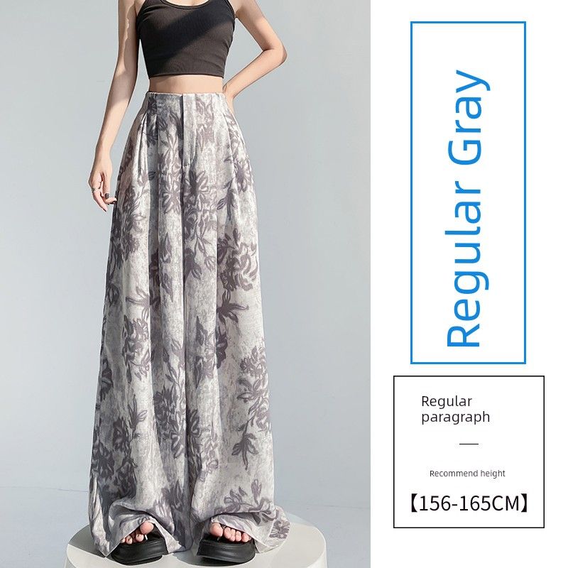 Small ICE Cotton Hemp Printing Work Clothing High Waist Elastic Slim Looking Loose Straight-leg Casual Loose Pants Mop Pants Women