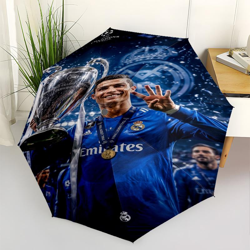 Ronaldo's Legacy Football Portable Automatic Umbrella Retractable Design with 8-Rib Durability Sturdy Construction Travel Essential Stylish Accessory