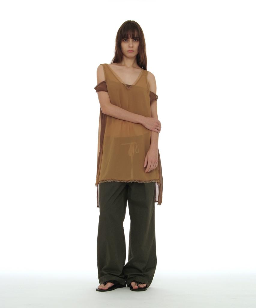 Partimento Woman Asymmetric Lace Trim Slip Dress_Beige