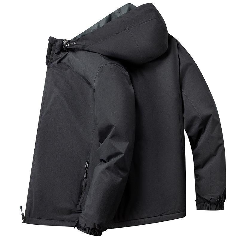 Мужская толстая флисовая ветровка с капюшоном Осень/Зима 2025 - Ветрозащитная и водоотталкивающая L