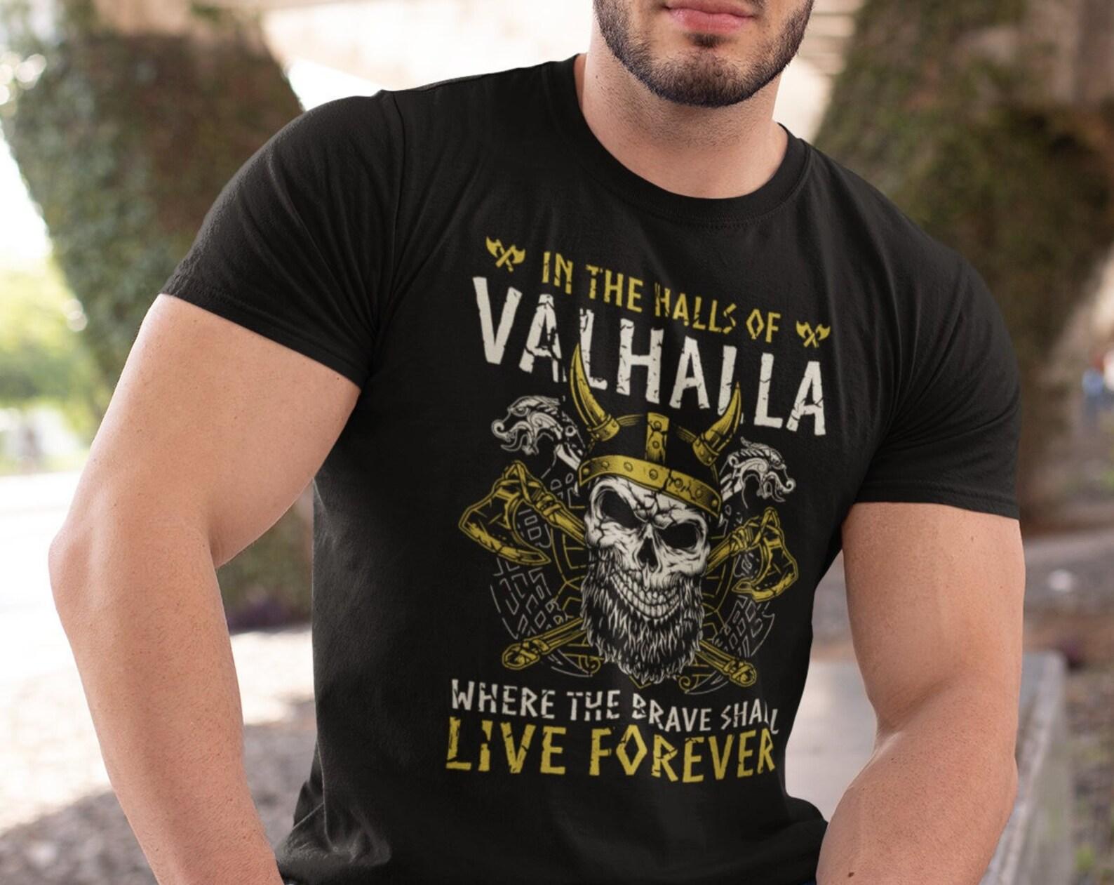 Valhalla Viking T-Shirt: Skull Helmet Norse Mythology Tee XL