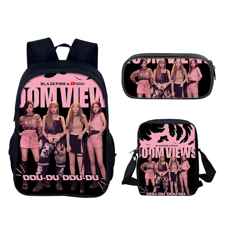 Set de Mochila Estudiantil Blackpink con Material de Nylon y Diseño Creativo para Uso Diario