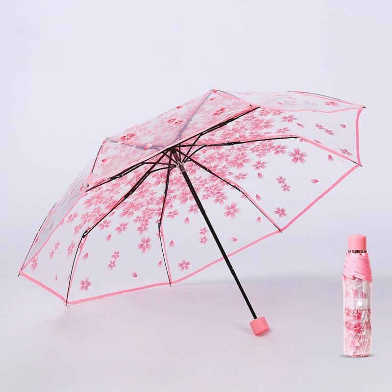 Creative Hand Movement Transparent Male Female Umbrella Cherry Blossom Style Personalized Couple Student Clear Beach Umbrella