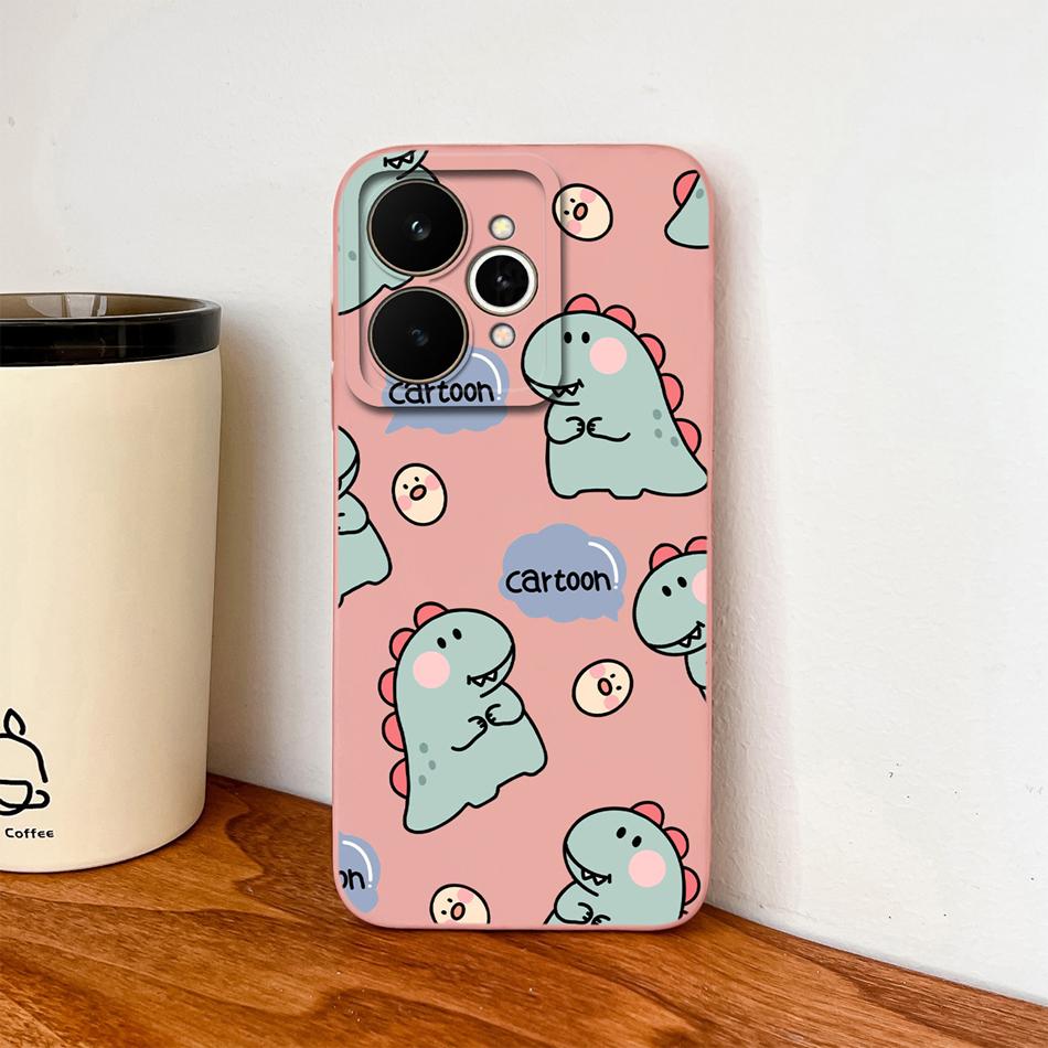 Cartoon Case For Realme 15 Pro Cute Dinosaur Liquid Silicone Lens Protection Back Cover Soft Phone Cases For Realme 15Pro 5G