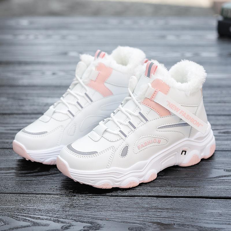 High-top Cotton Shoes Winter New Velvet Thickened Leather Dad Shoes Warm Snow Boots
